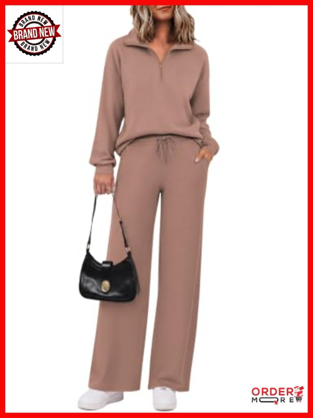 2 Piece Lounge Set Half Zip Pullover Wide Leg Pants Drawstring Casual